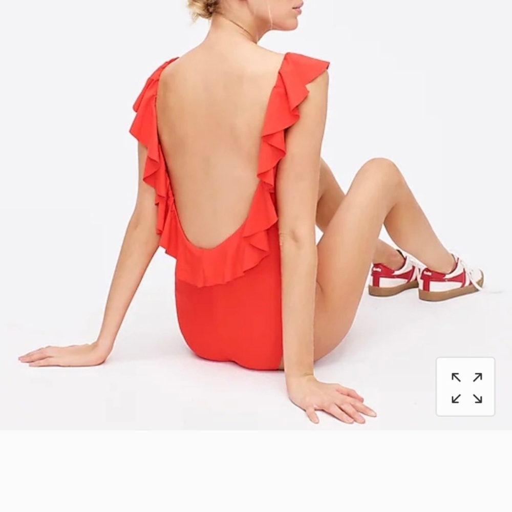 J. Crew Blue and Peach Ruffle One Piece Swimsuit